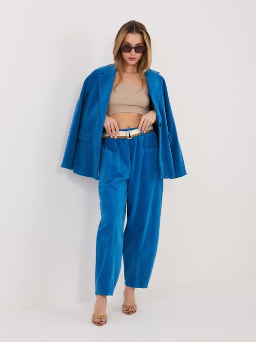 Kobaltowe Spodnie Sztruksowe Damskie Carrot Wysoki Stan RUE PARIS