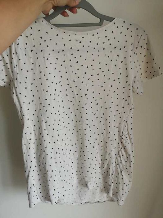 H&M Mama t-shirt biały w czarne serduszka 36 / S