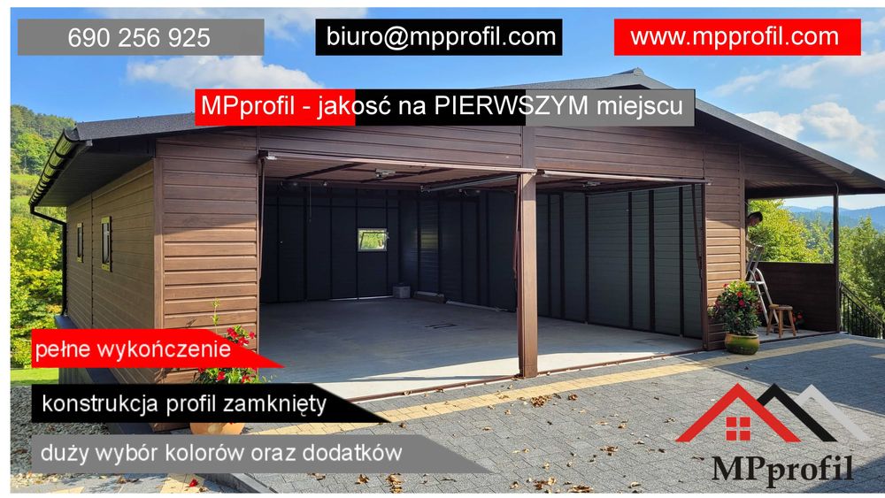 Garaż 3,5 x 6 m profil zamknięty, automatyczna brama segmentowa