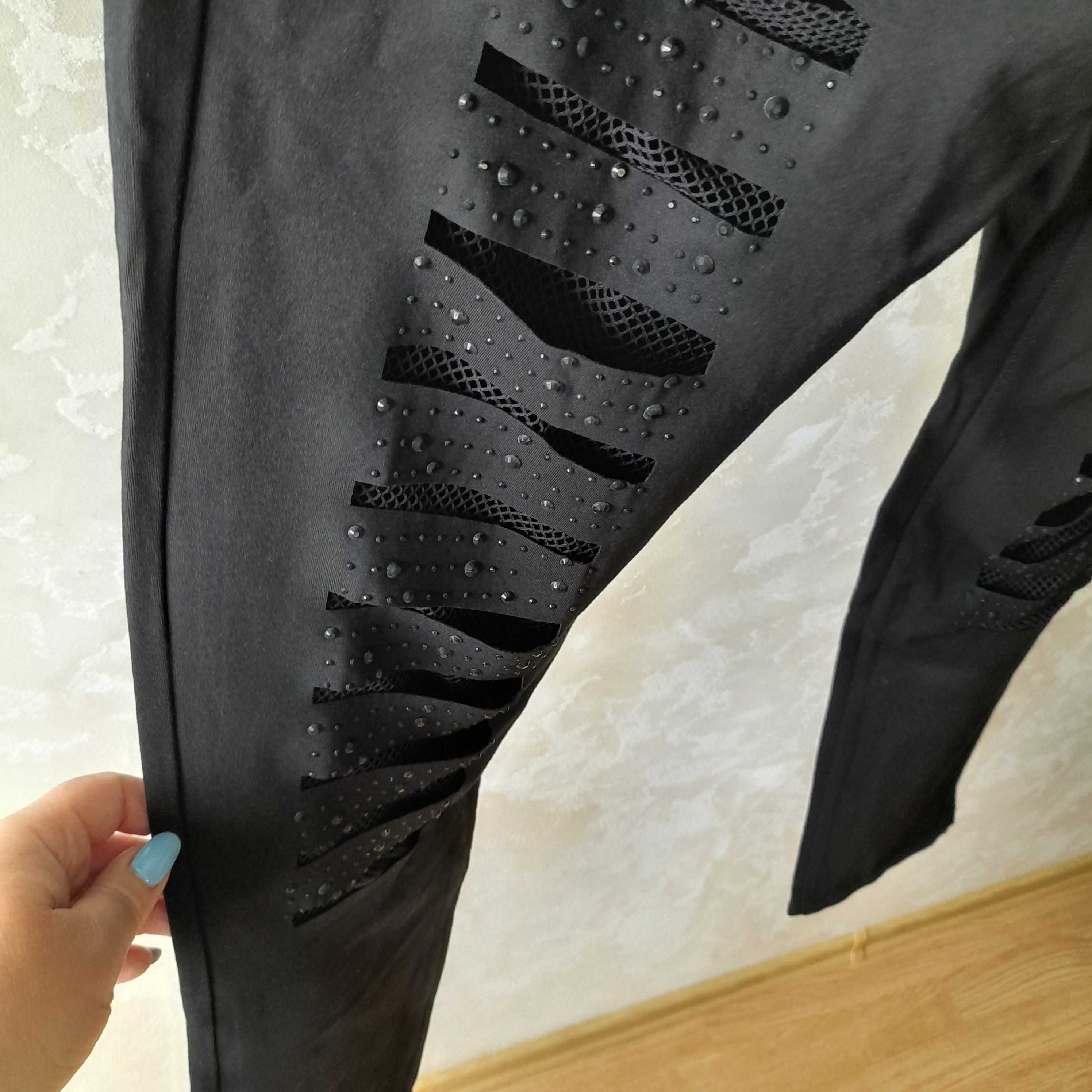 NOWE! Spodnie damskie, czarne r. 34 L z siatką dżety jeansy miekkie Toruń •  OLX.pl