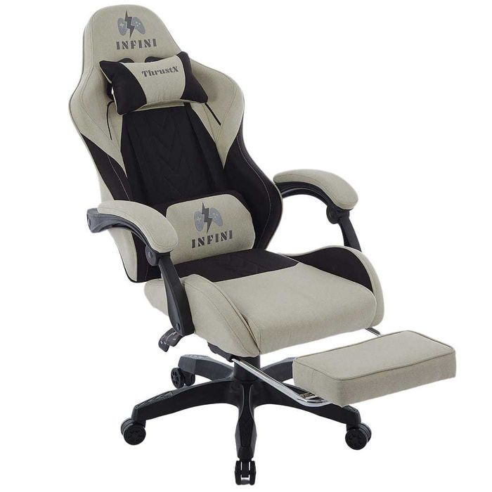 Fotel Gamingowy Infini ThrustX beige z tkaniny, podnóżek