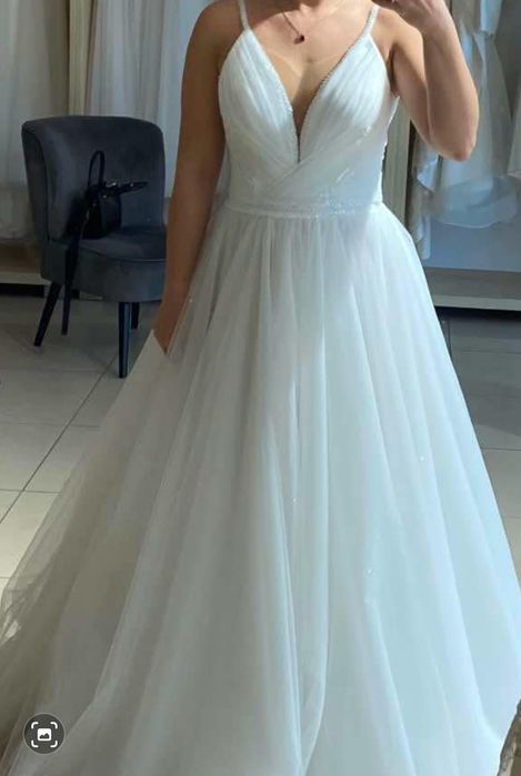 Suknia ślubna biała, śmietankowa,tiul, na ramiączkach roz.36,38 /157