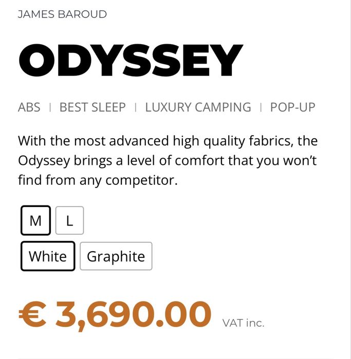 Tenda de Tejadilho James Baroud Odyssey M Branca — Nova