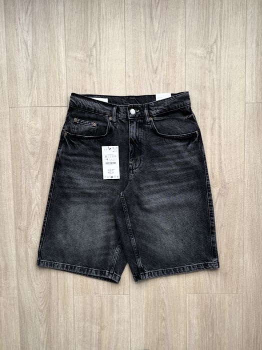 Чоловічі Шорти ZARA Baggy Fit Джинсові Широкі Оригінал Нові Чорні Черные Широкие Джинсы Шорты Shorts Зара