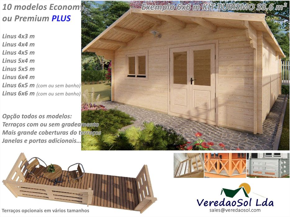 Casa madeira TURISMO-Linus 44mm - partir de 4x3 m  Com e sem c.d banho