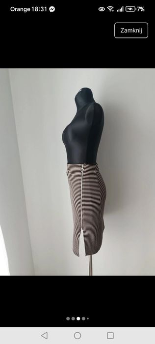 Spódnica w paski ołówkowa z boku zamek długa za kolano Basic casual