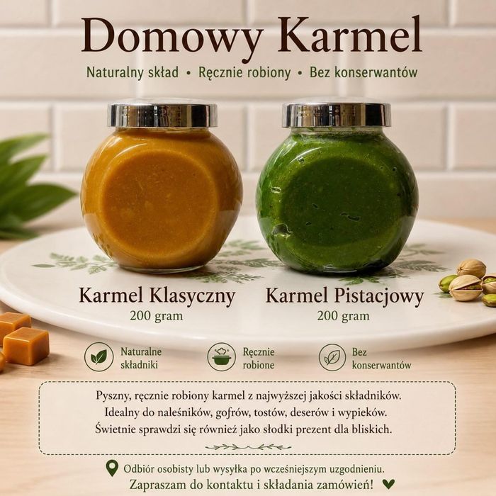 Karmel domowy 200 g – Klasyczny i Pistacjowy | Ręcznie robiony