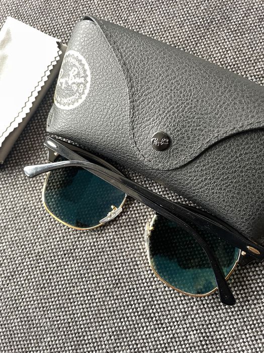 Okulary RayBan Clubmaster Polaryzowane 51 Złote Oryginalne