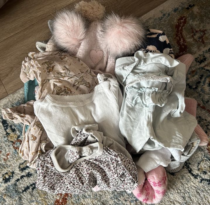 Paczka zestaw ubranek dla dziewczynki rozmiar 80 ponad 55 sztuk