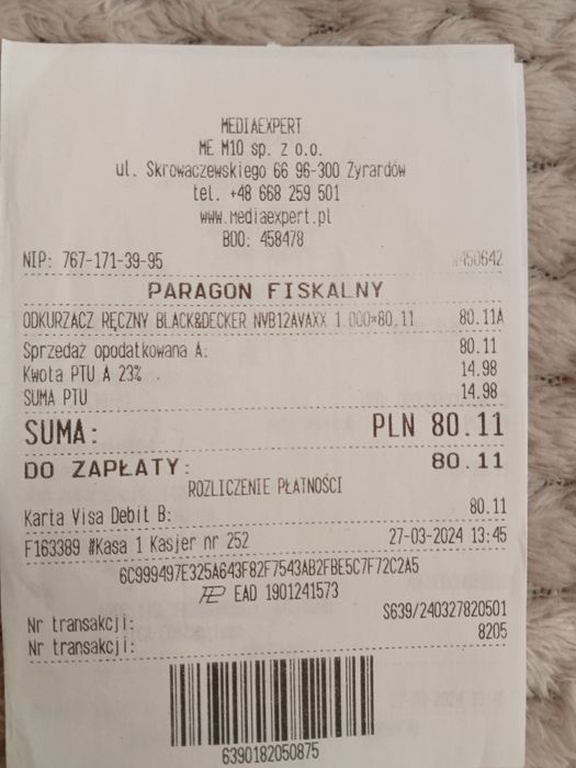 Odkurzacz do auta Black and Decker 12V gwarancja