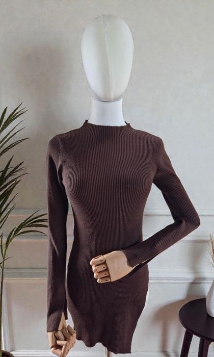 ZARA czekoladowy sweter prążkowany   brązowy  old money narty