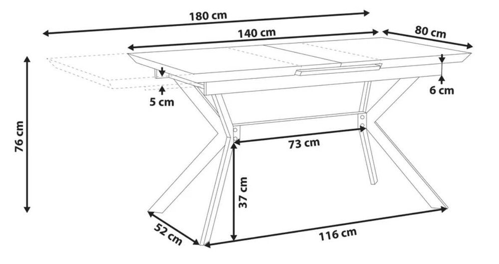 Rozkładany stół + 5 welurowych krzeseł