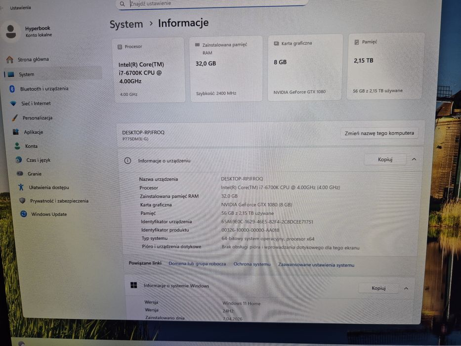 Laptop Hyperbook I7-6700K/32GB Ram/GTX 1080 8GB Win 11