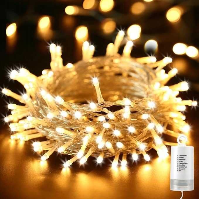 Qedertek Lampki 20 m 200 LED Ciepłe Białe Timer Pilot, B+