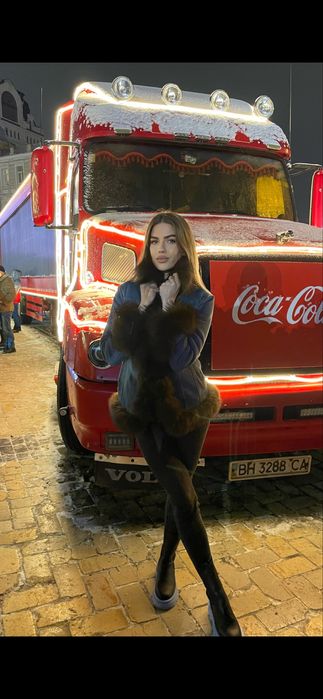 Тепла зимова джинсовка (натуральне хутро) з песцом