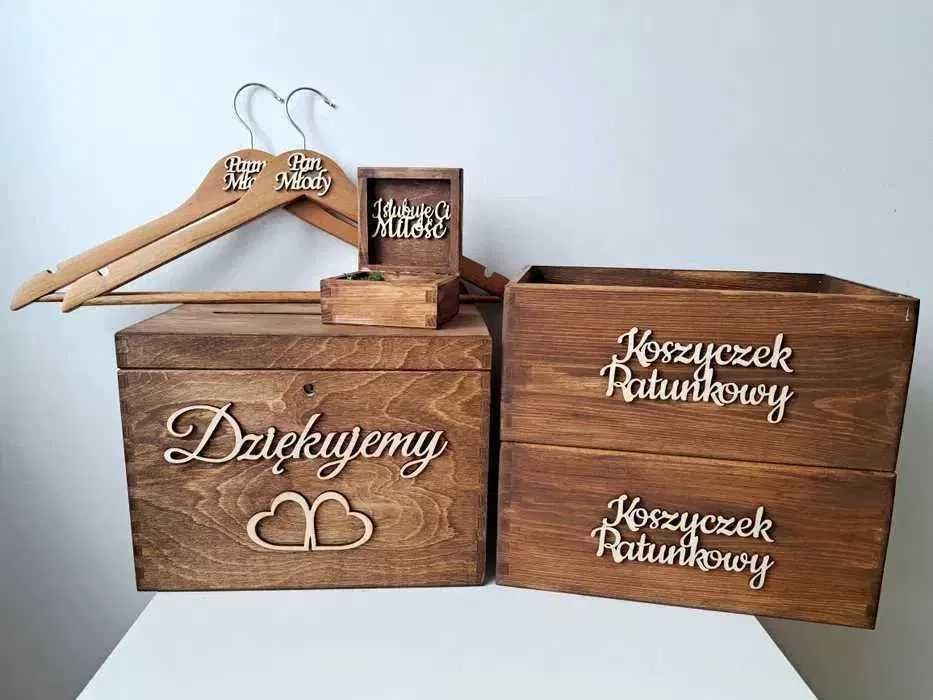 Rustykalne pudełko na koperty obrączki Koszyczki ratunkowe wieszaki