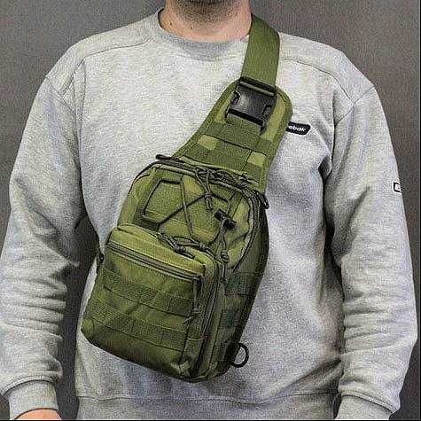 Тактична сумка через плече нагрудна Хакі. Нагрудная сумка военная