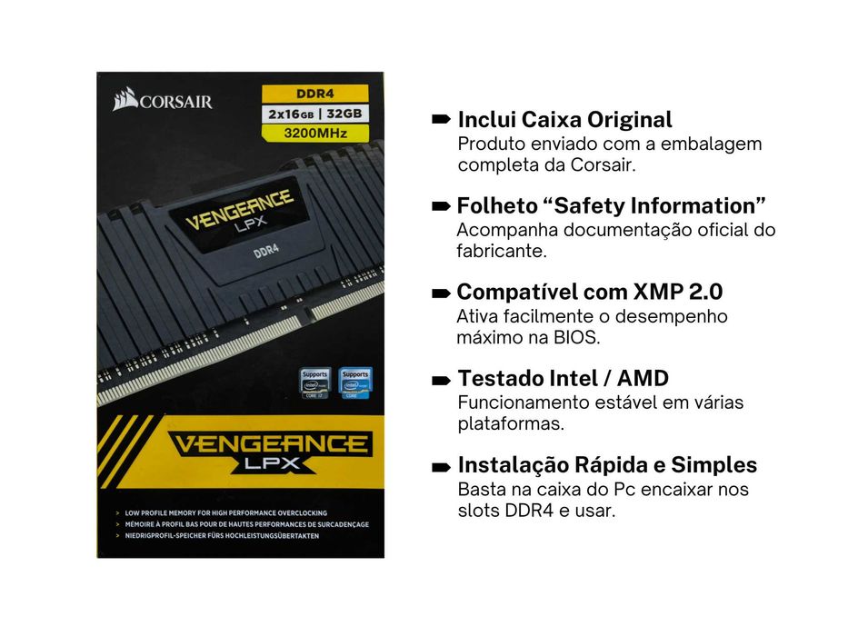 Memória RAM Corsair Vengeance LPX 32GB DDR4 3200MHz – Caixa Original