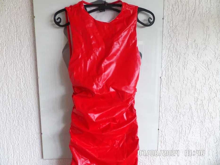 Shein Nowa czerwona lateksowa sukienka impreza ,sylwester  32/34.