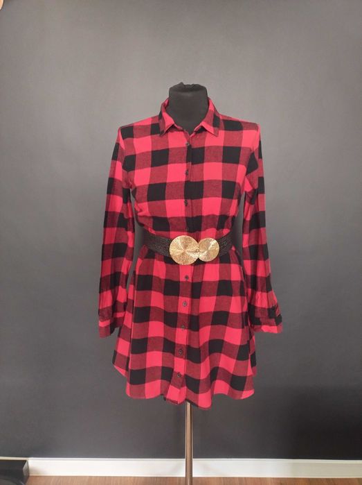 sukienka koszulowa flanelowa w kratę