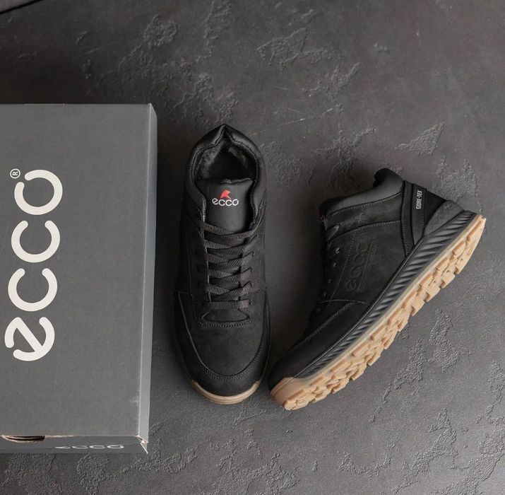 Чоловіче взуття Ecco Black Екко Шкіряне взуття Шкіряні кросівки Зимові