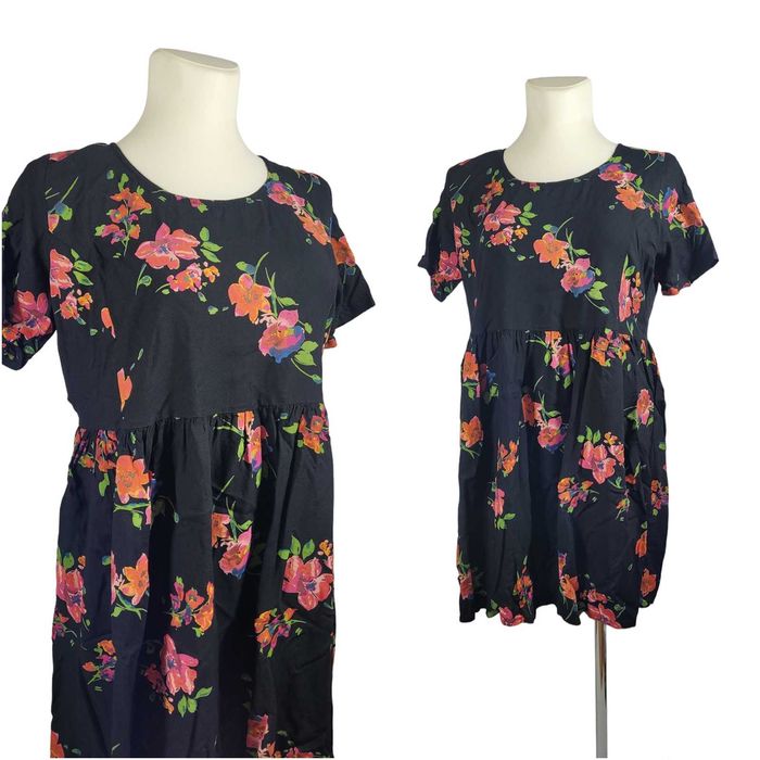 Nowa czarna sukienka 48,4XL wzór kwiaty LabelBe plus size