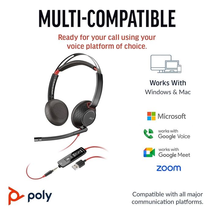 Стереогарнітура Poly Blackwire 5220 USB-C + роз'єм 3,5 мм
