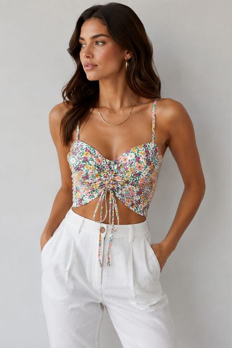 Crop top bralet na ramiączkach wiąza kwiatki XS 34 Nowy