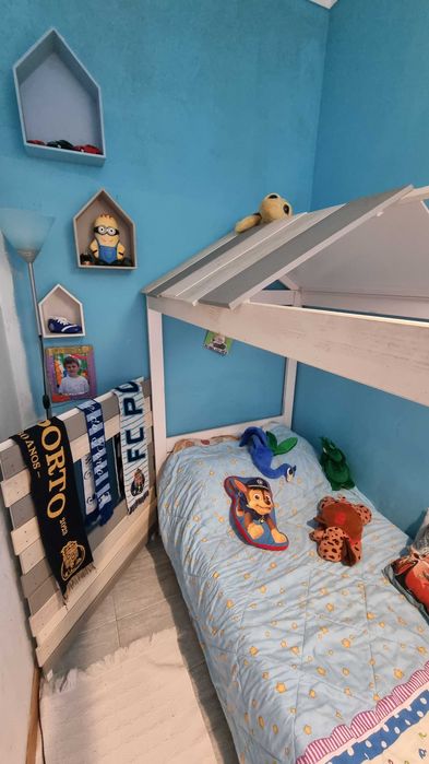 Cama tipo cabana ELIOT 90cm branco cinza claro e cinza escuro