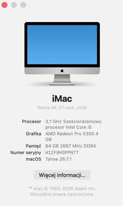 Apple iMac 27” Retina 5K 2020 | 64GB RAM | Radeon Pro 5400 4GB | SSD