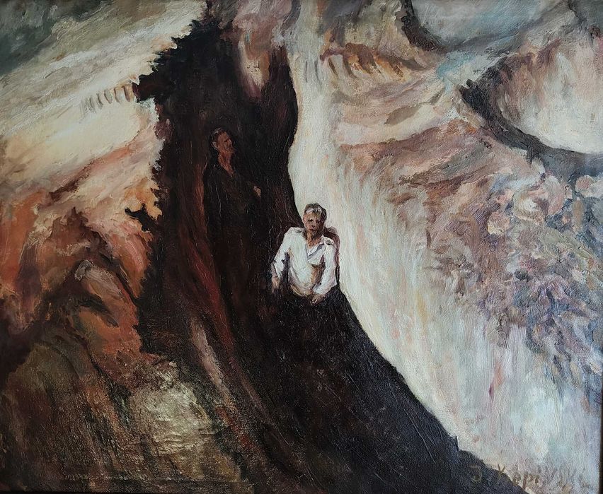 Obraz olejny "Wychodzący z otchłani" - polskiego malarza J. Kepiński