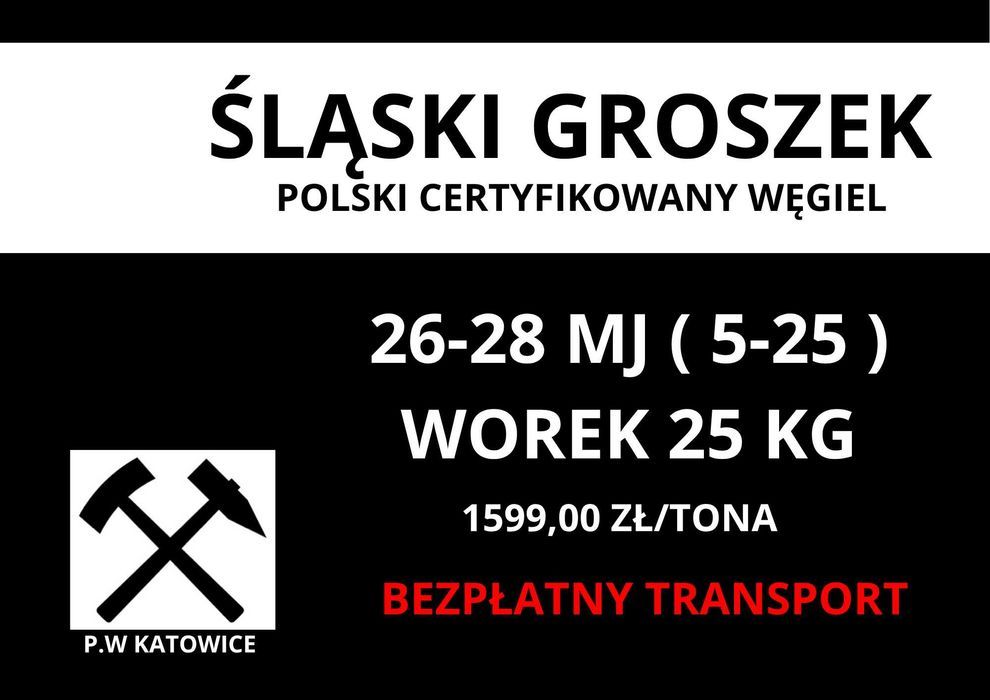 Polski Węgiel Groszek Certyfikowany 26-28MJ BEZPŁATNA DOSTAWA