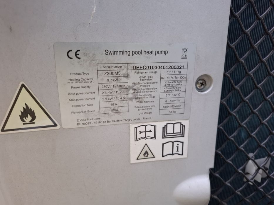 Aquecedor Bomba de calor Zodiac piscina 9,7 Kw