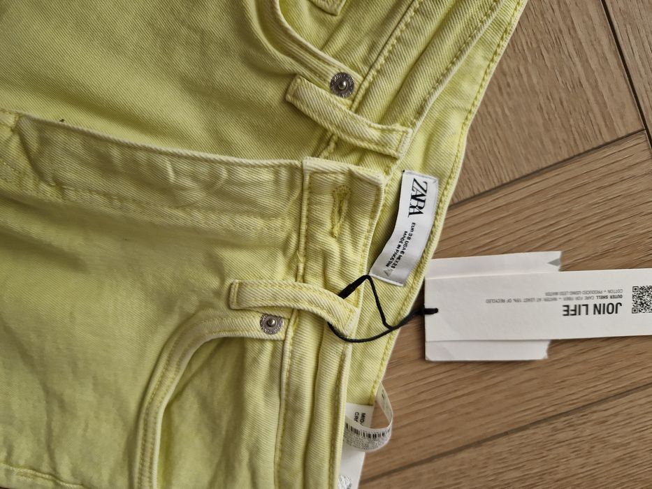 Jeansy Zara 38 M limonkowe crop flare
