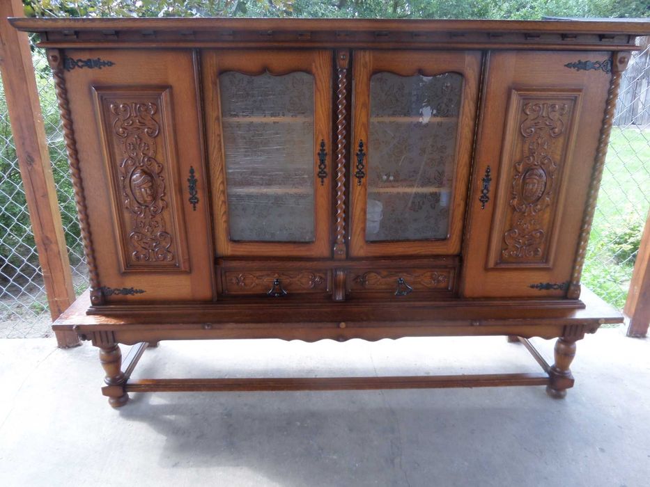 kredens witryna dębowa rzezbiona drewniana BDB wysyłka dowóz zawias