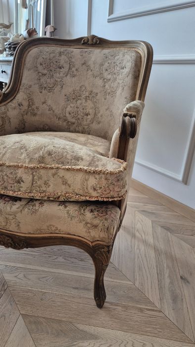 Fotel berżera francuska, stylowy, 'ludwik', retro fotel stary