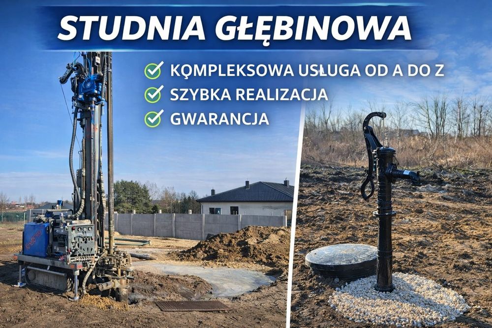 Studnia. Studnie głębinowe. Odwierty do pompy ciepła.