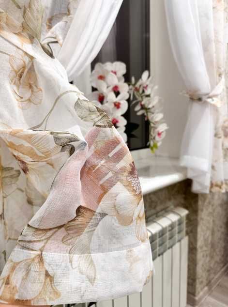 Коротка тюль штори льон 1.6м висота на кухню, арка, гардины батист