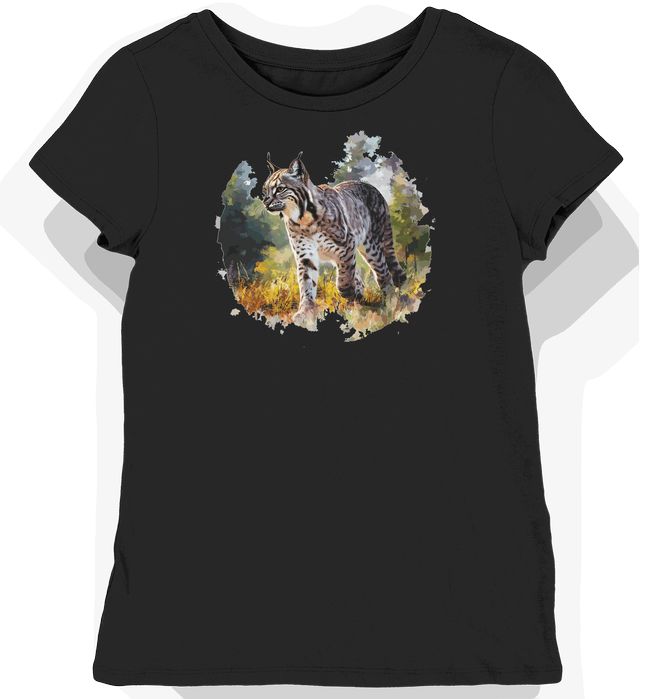 Koszulka damska czarna z motywem rysia na szarym tle XXL