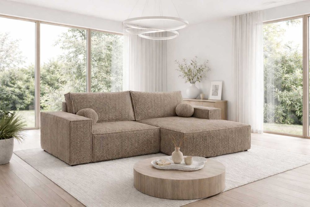 Narożnik rozkładany kanapa COBO L mini 255 cm sztruks funkcja spania