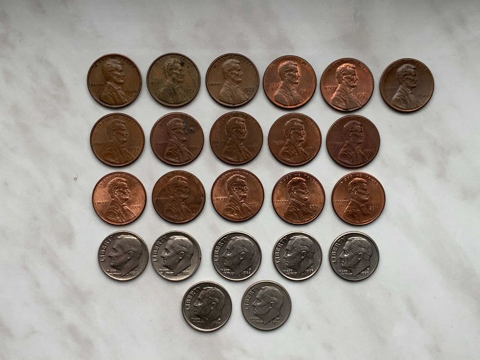 Монети США, Канада 1, 5, 10, 25 1950, 1964, 1966, 1969, 1971