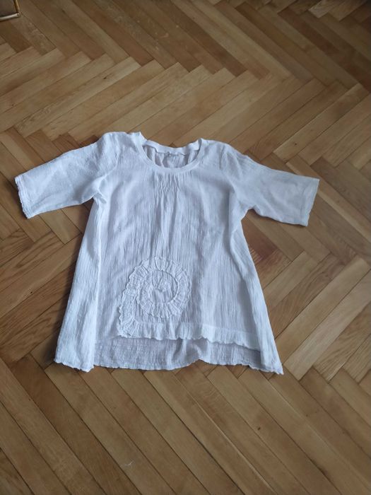 Tunika  Bluzka biała lekka bawełna  pięknym wykończeniem rękawek L-XL