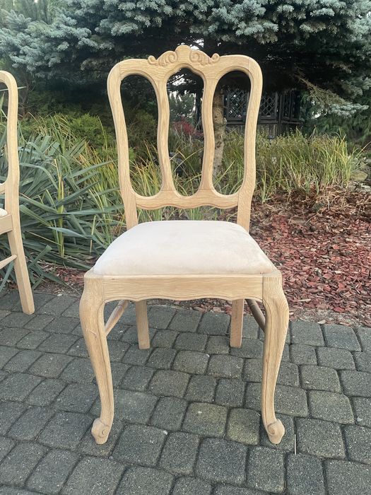 Stół 6 krzeseł w stylu ludwikowskim oczyszczone dąb stan surowy