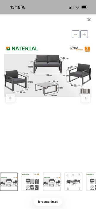 Conjunto jardim relax mesa e sofás aço cinza escuro Lyra Naterial