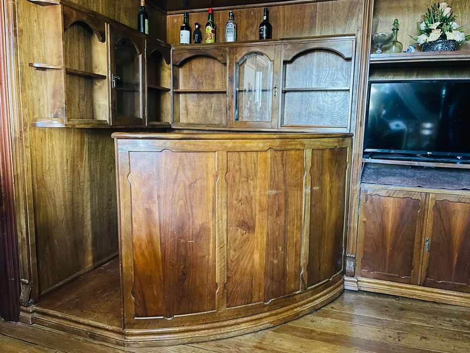 Bar de sala clássico madeira maciça — conjunto completo