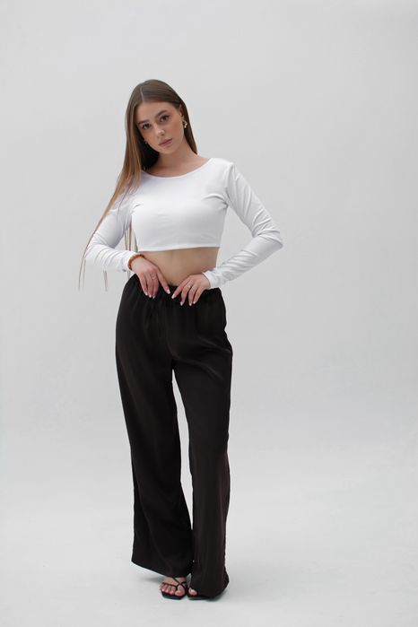Топ з відкритою спиною з рукавами | Жіночі шовкові брюки
