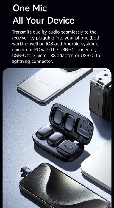 Mikrofon Bezprzewodowy ULANZI A30 3w1 na USB-C Lightning Mini Jack