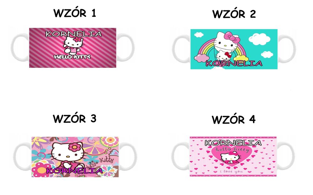 Kubek z nadrukiem Hello Kitty +imię, różne wzory