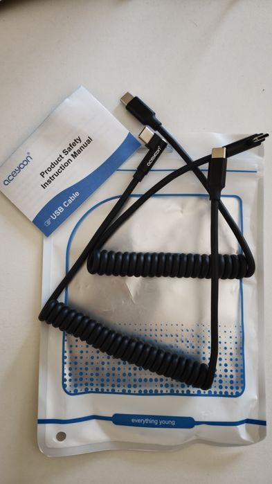 Aceyoon - Cabo USB C para USB C 240W, Pack de 2 Cabos Tipo C Espiral de 90 Graus