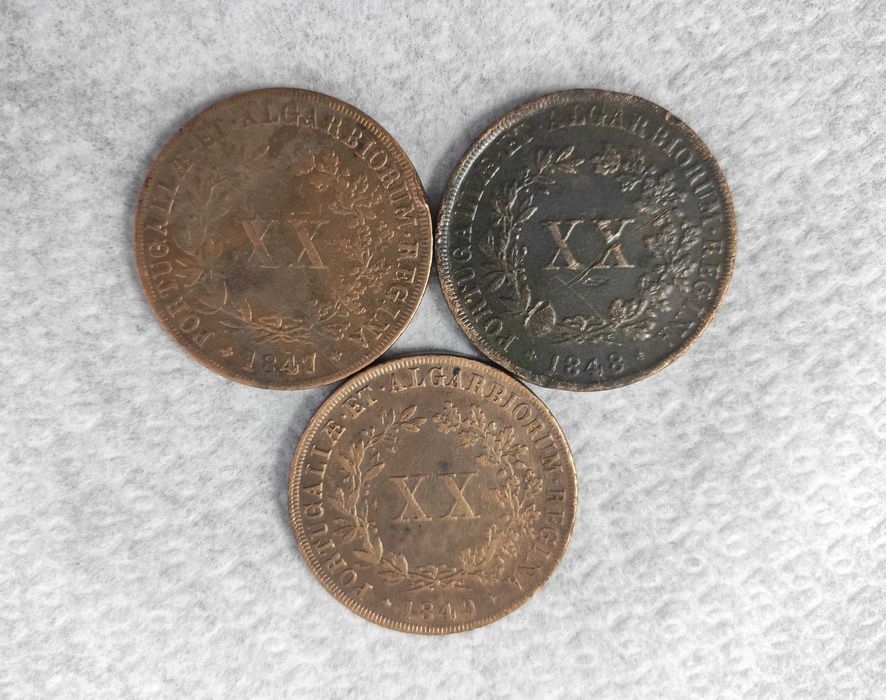 Moedas XX Reis 1847, 1848, 1849